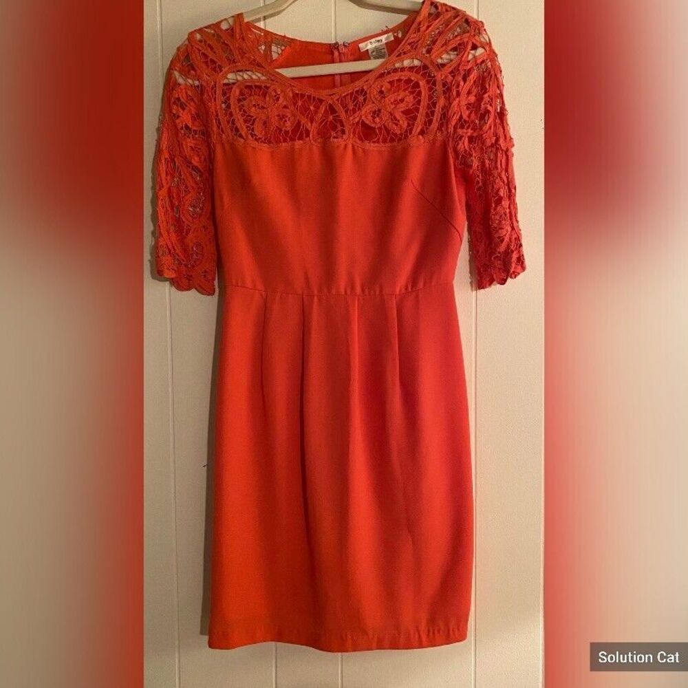 Esley Dress Women’s Small Orange Lace Top & Sleeves Knee Length Feminine Party